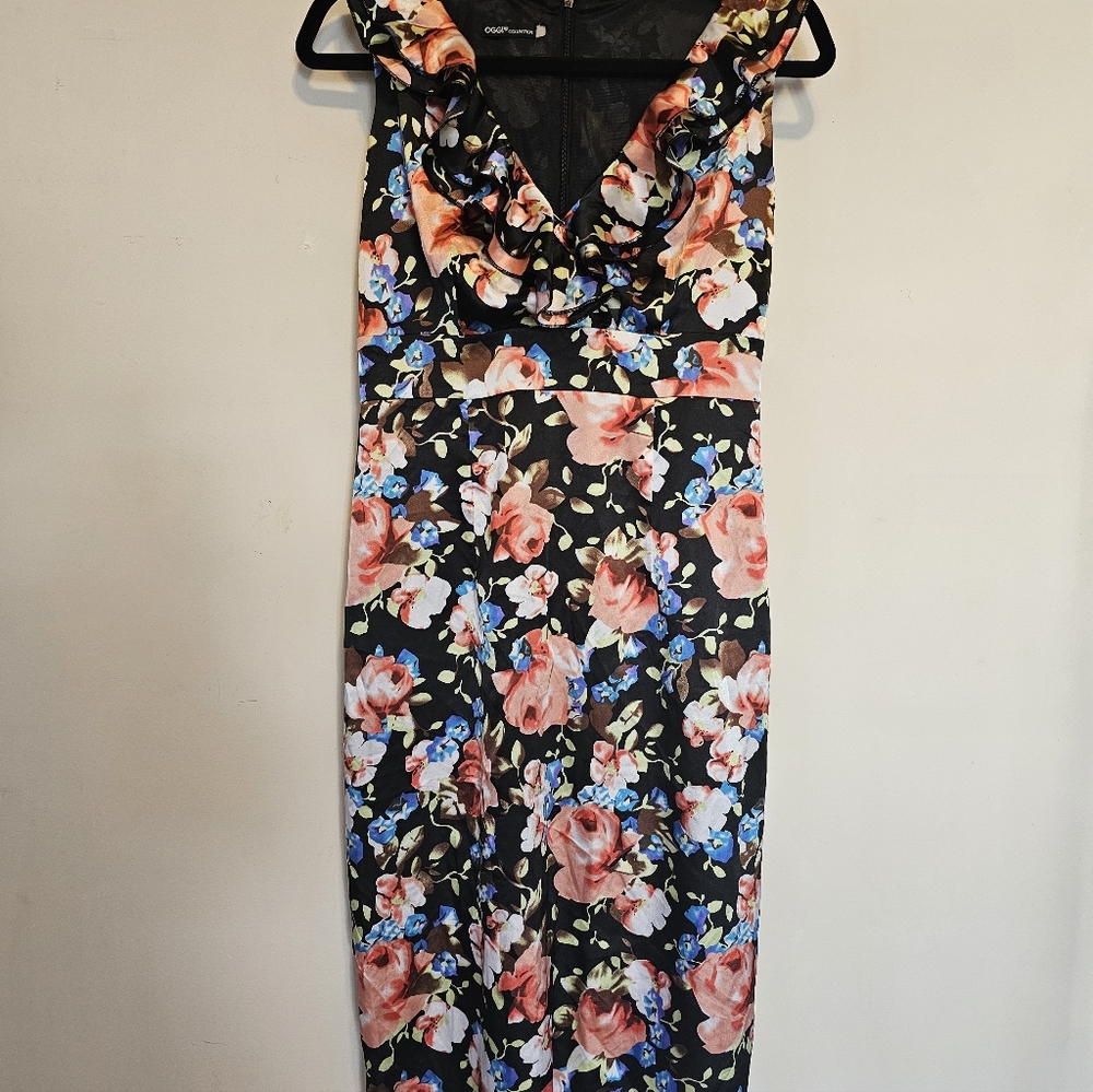 OGGI Black Floral Midi Dress